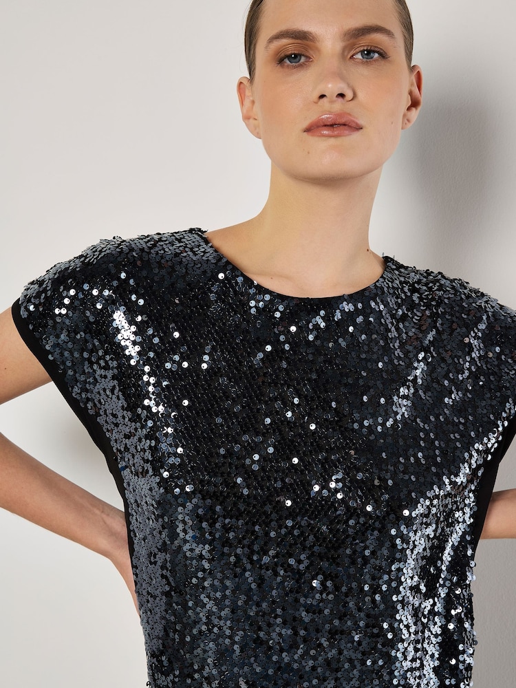 Apricot Grey Rainbow Sequin T-Shirt - Image 2 of 4