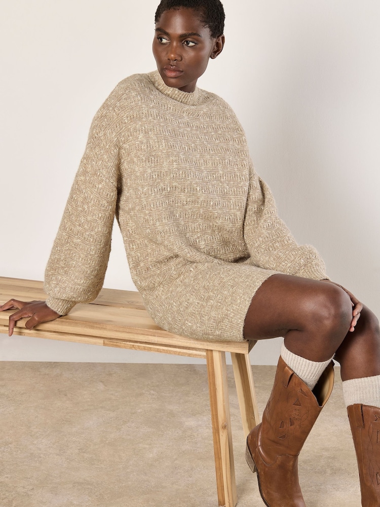 Apricot Natural Two Tone Knit Jumper Dress - Image 1 of 5