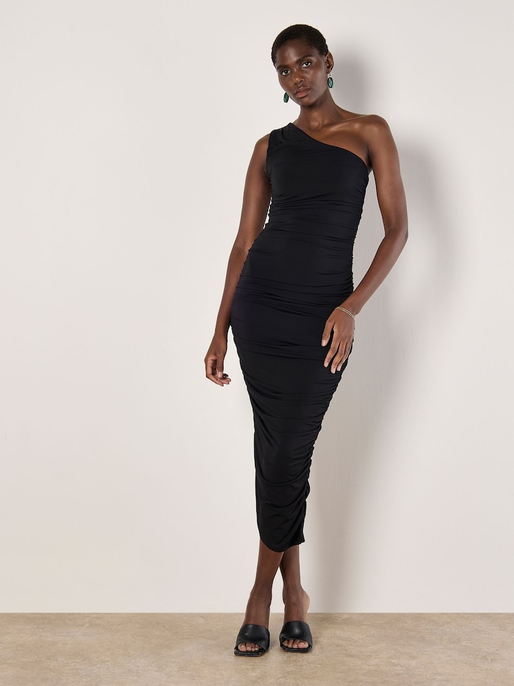 Apricot Black Super Ruch 1 Shoulder Bodycon Maxi Dress - Image 1 of 4