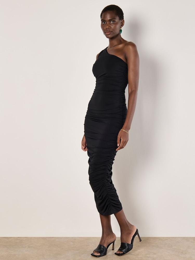 Apricot Black Super Ruch 1 Shoulder Bodycon Maxi Dress - Image 2 of 4