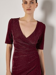 Apricot Red Foil Sparkle Side Ruched Dress - Image 2 of 4