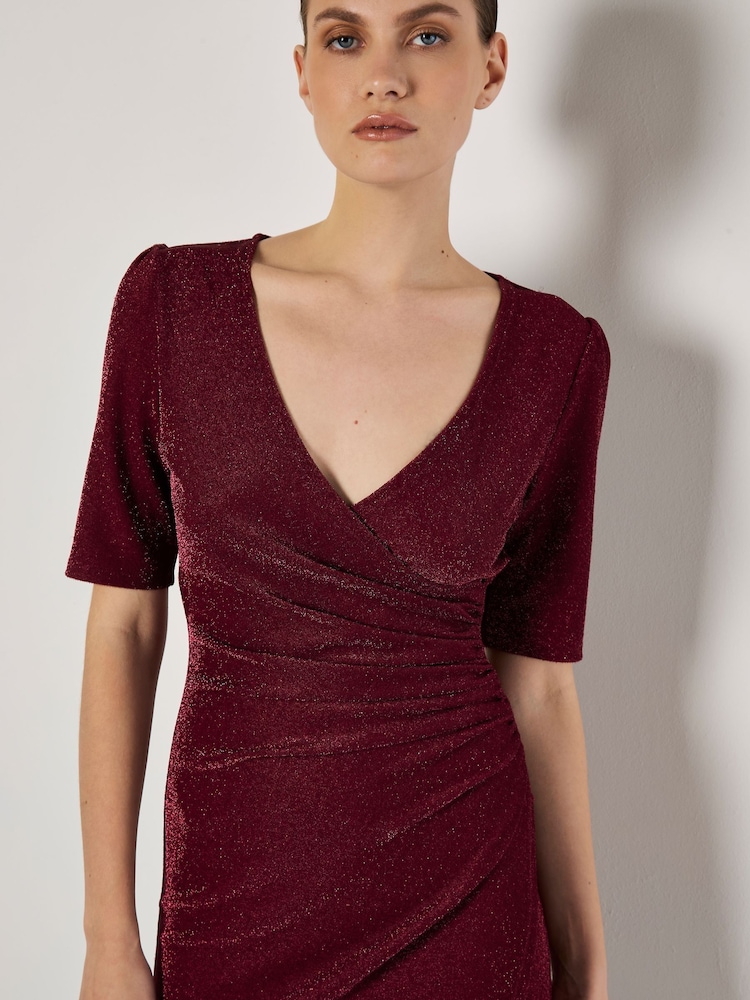 Apricot Red Foil Sparkle Side Ruched Dress - Image 2 of 4