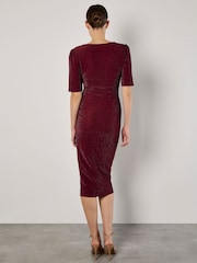 Apricot Red Foil Sparkle Side Ruched Dress - Image 4 of 4