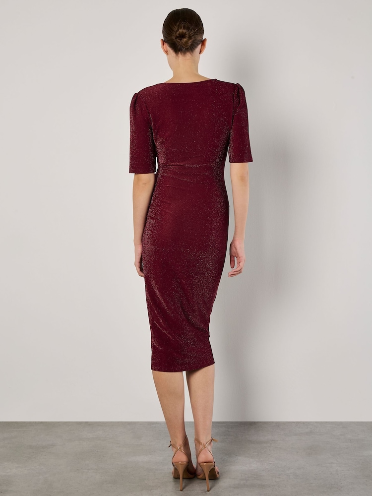 Apricot Red Foil Sparkle Side Ruched Dress - Image 4 of 4