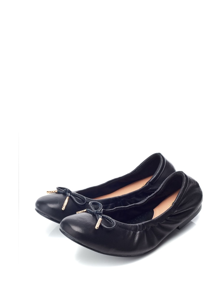 Moda in Pelle Freyani Bow Detail Elastic Leather Ballerinas - Image 2 of 4