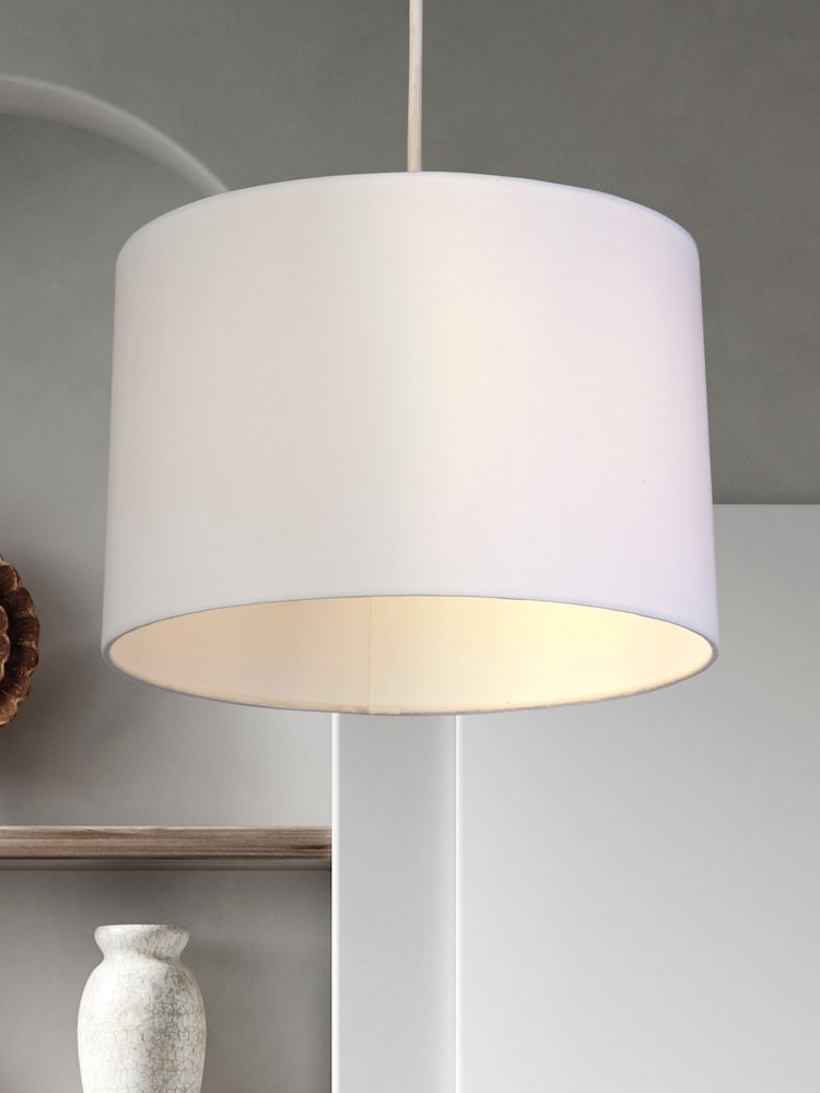 Searchlight White Glacier Cotton Drum Shade - Image 1 of 4