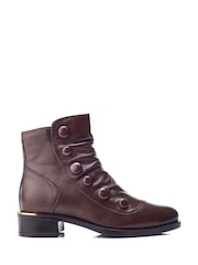 Moda in Pelle Elita Buttoned Rouched Short Leather Boots - Image 1 of 4