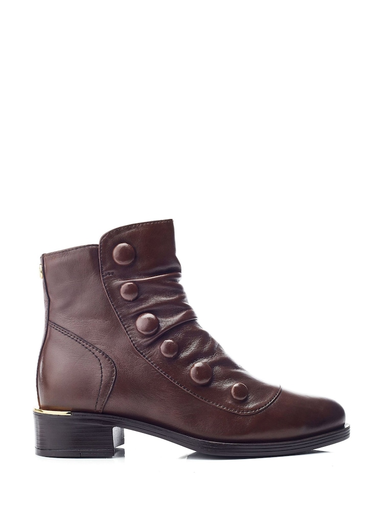 Moda in Pelle Elita Buttoned Rouched Short Leather Boots - Image 1 of 4