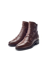 Moda in Pelle Elita Buttoned Rouched Short Leather Boots - Image 3 of 4