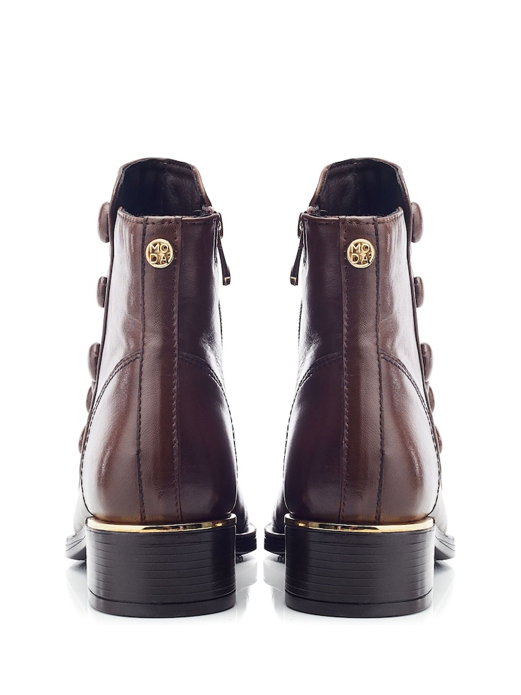 Moda in Pelle Elita Buttoned Rouched Short Leather Boots - Image 4 of 4