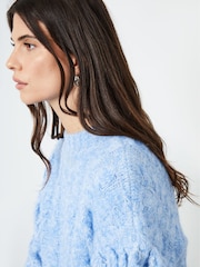 Another Sunday Blue Twisted Yarn Tassel Trim Cable Knit Jumper - Image 3 of 4