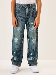 Graffiti All Over Print Mid Blue Wide Fit Authentic Jeans (3-16yrs) - Image 1 of 8