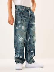 Graffiti All Over Print Mid Blue Wide Fit Authentic Jeans (3-16yrs) - Image 2 of 8