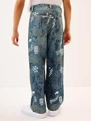 Graffiti All Over Print Mid Blue Wide Fit Authentic Jeans (3-16yrs) - Image 3 of 8