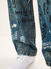 Graffiti All Over Print Mid Blue Wide Fit Authentic Jeans (3-16yrs) - Image 4 of 8