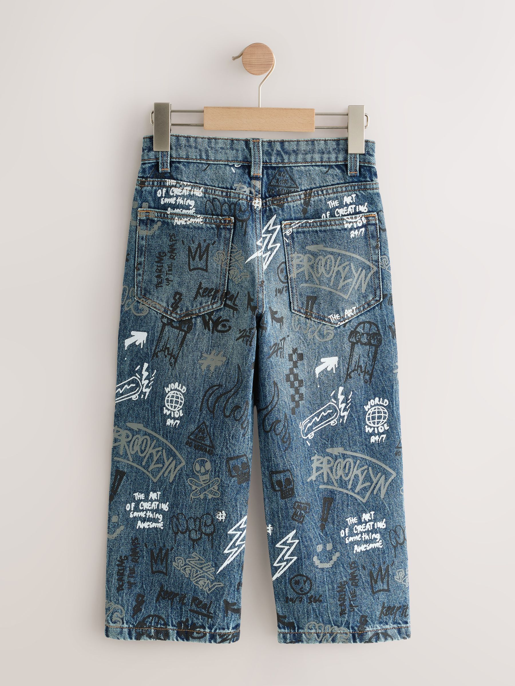 Buy Graffiti All-Over Print Mid Blue Wide Fit Authentic Jeans (3