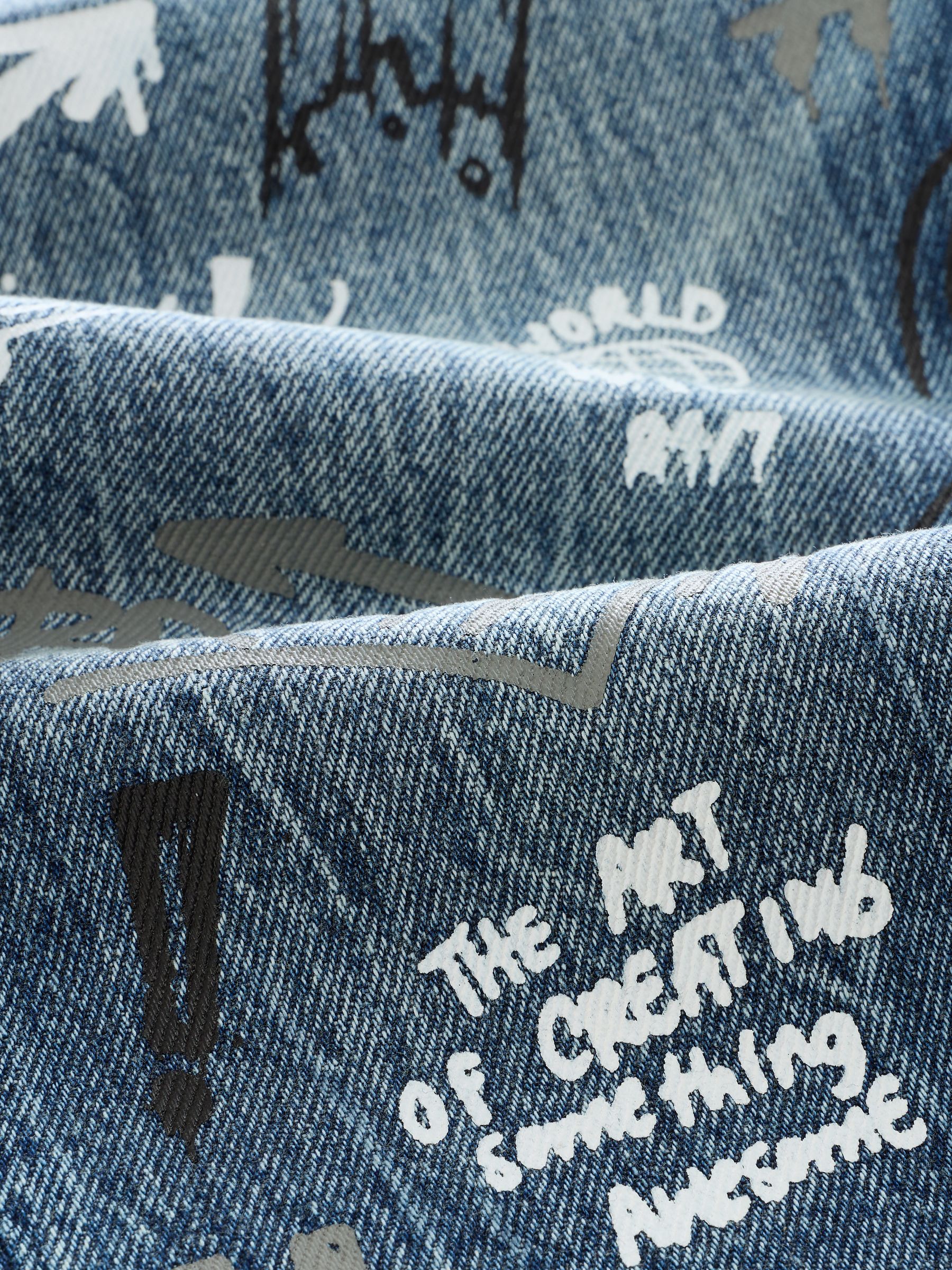 Buy Graffiti All Over Print Mid Blue Wide Fit Authentic