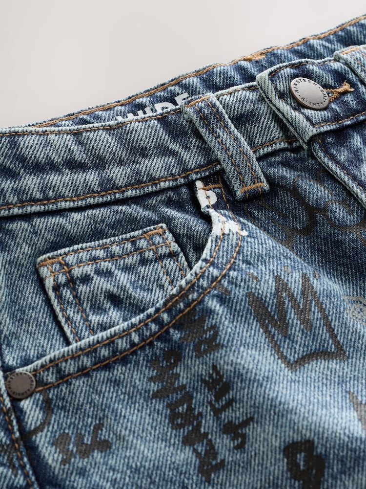 Graffiti All Over Print Mid Blue Wide Fit Authentic Jeans (3-16yrs) - Image 8 of 8