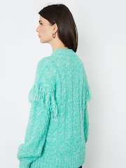 Another Sunday Green Twisted Yarn Tassel Trim Cable Knit Jumper - Image 2 of 7