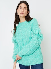 Another Sunday Green Twisted Yarn Tassel Trim Cable Knit Jumper - Image 3 of 7