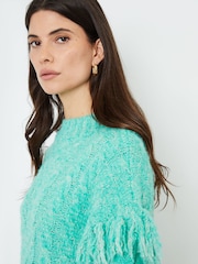 Another Sunday Green Twisted Yarn Tassel Trim Cable Knit Jumper - Image 4 of 7