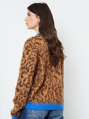 Another Sunday Brown Leopard Print Knitted Jumper With Collar - Image 2 of 4