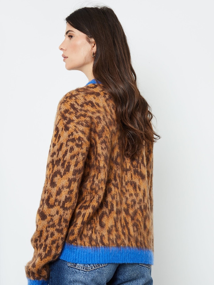 Another Sunday Brown Leopard Print Knitted Jumper With Collar - Image 2 of 4