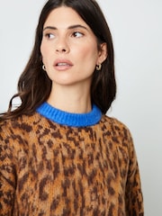 Another Sunday Brown Leopard Print Knitted Jumper With Collar - Image 3 of 4