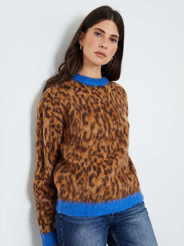 Another Sunday Brown Leopard Print Knitted Jumper With Collar - Image 4 of 4