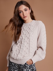 Another Sunday Cream Cable Bobble Detail Knitted Jumper - Image 1 of 4