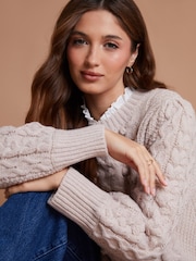Another Sunday Cream Cable Bobble Detail Knitted Jumper - Image 3 of 4