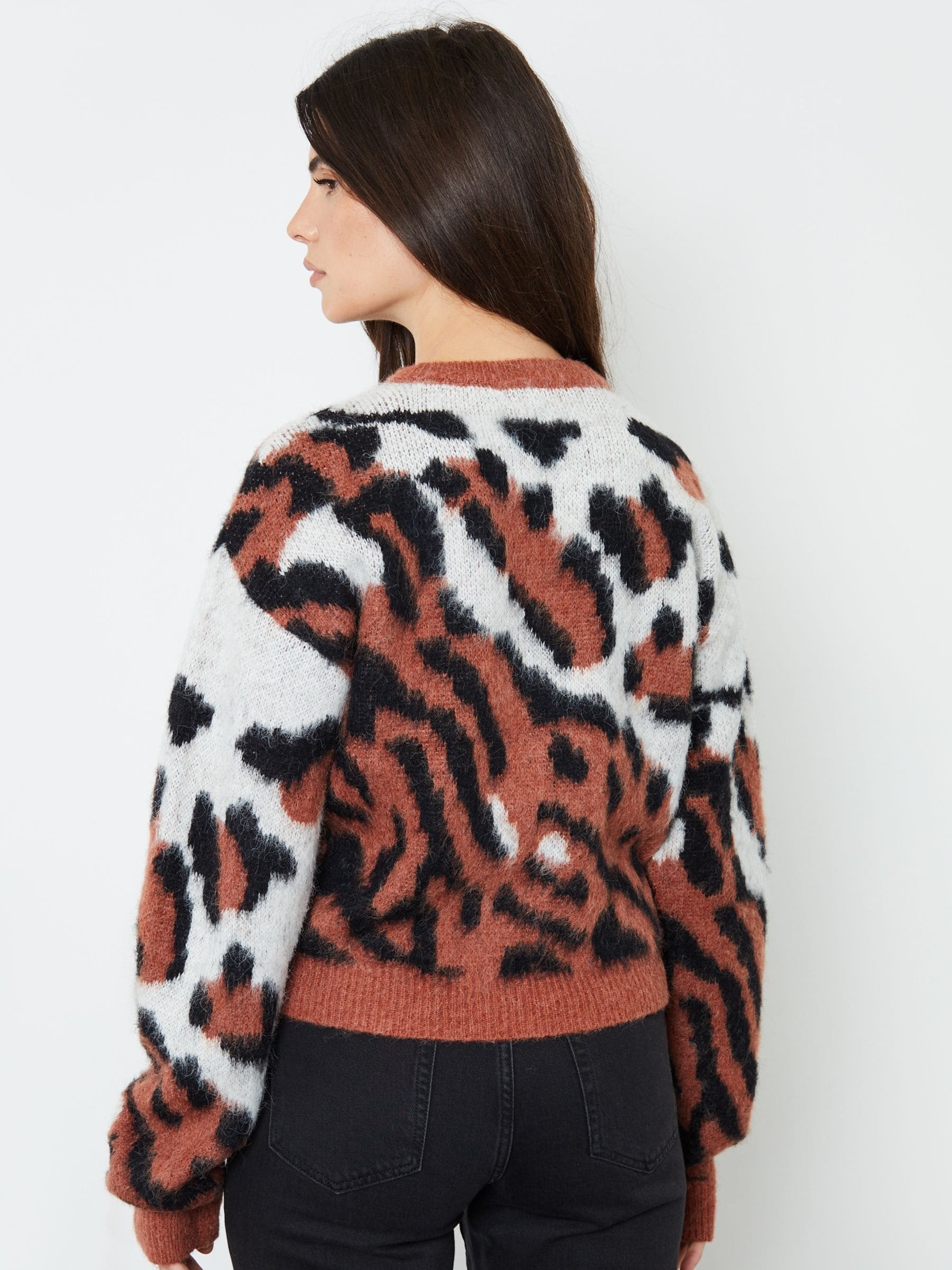 Buy Another Sunday Orange Animal Tiger Print Cropped Brushed Knitted Jumper from Next Luxembourg