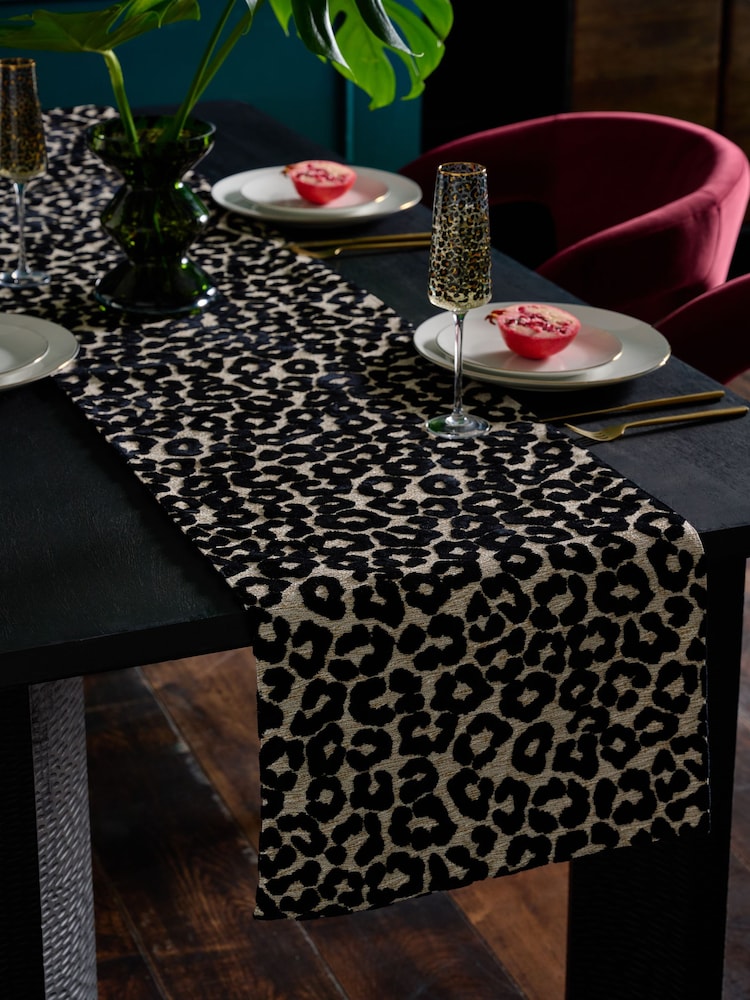 Black Leopard Print Velvet Table Runner - Image 1 of 4