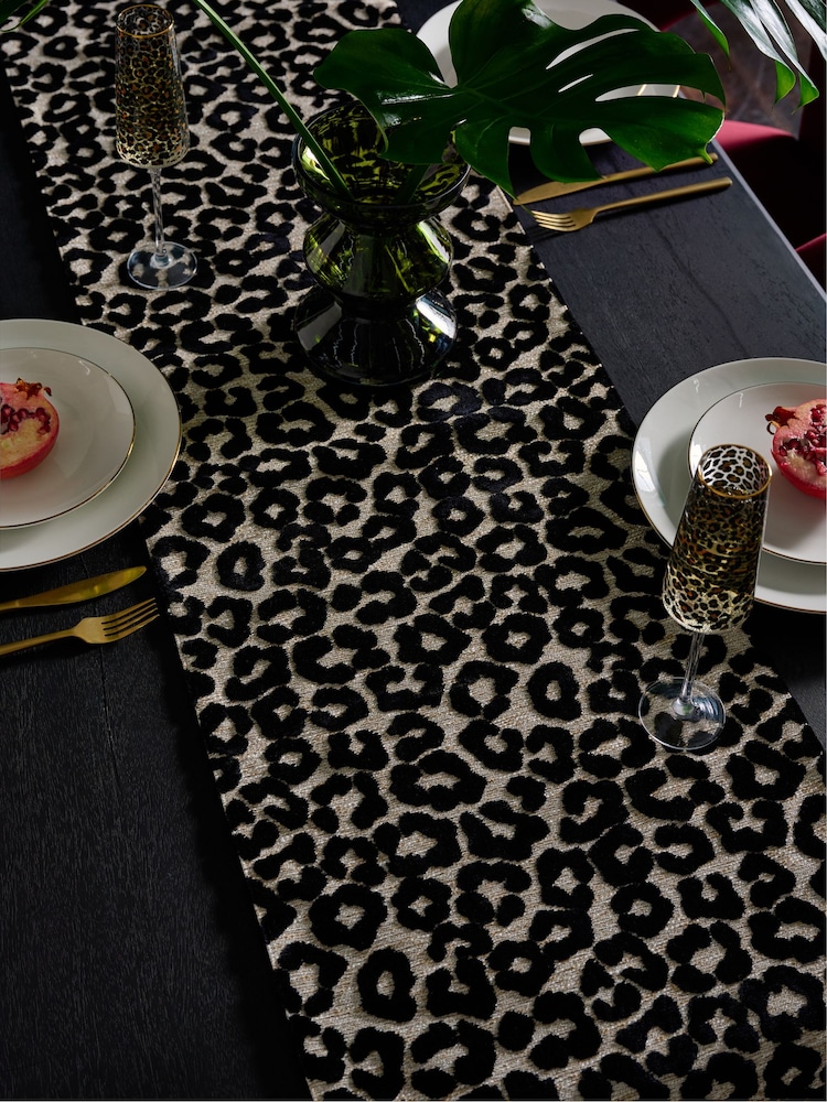Black Leopard Print Velvet Table Runner - Image 2 of 4