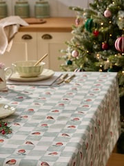 Sage Green Christmas Robin Wipe Clean Table Cloth - Image 1 of 4