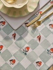 Sage Green Christmas Robin Wipe Clean Table Cloth - Image 2 of 4