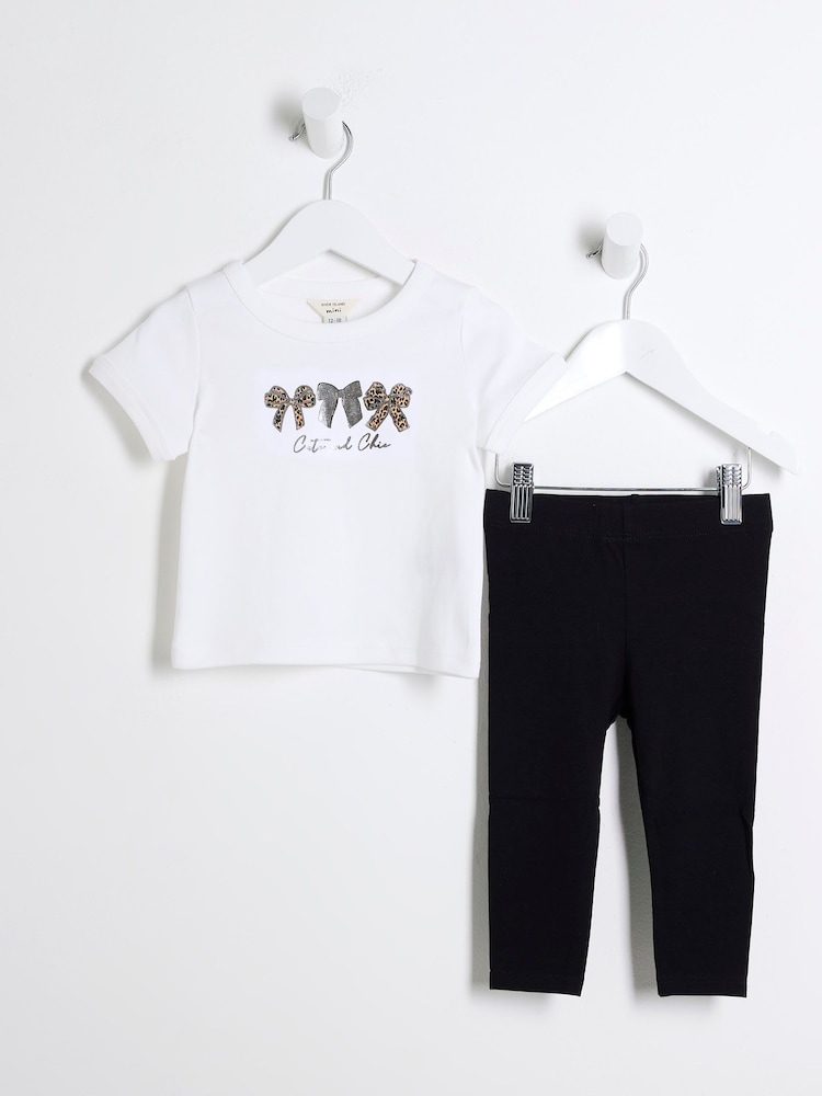 River Island White Girls Trio Bow 100% Cotton T-Shirt - Image 1 of 4