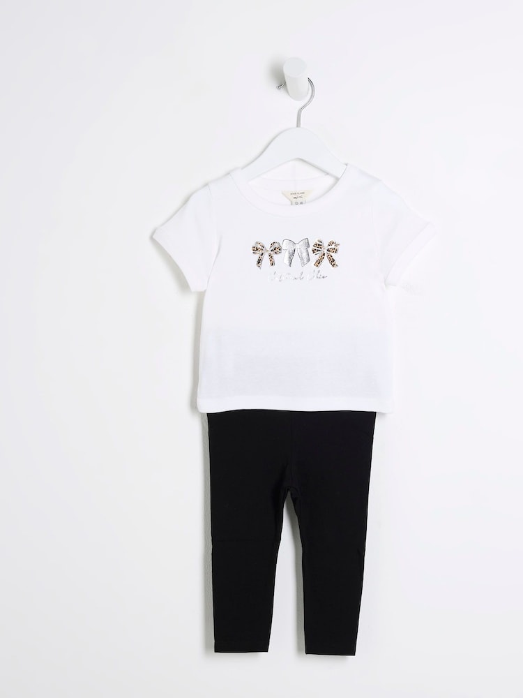 River Island White Girls Trio Bow 100% Cotton T-Shirt - Image 4 of 4