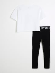 River Island White Girls Diamante Bear 100% Cotton Top And Leggings Set - Image 2 of 5