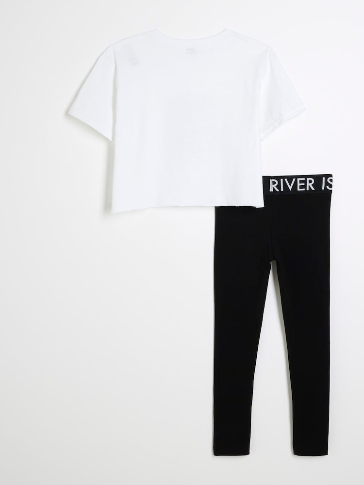 River Island White Girls Diamante Bear 100% Cotton Top And Leggings Set - Image 2 of 5 River Island White Girls Diamante Bear 100% Cotton Top And Leggings Set - Image 2 of 5