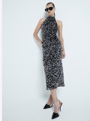 River Island Black Velvet Halter Sequin Detail Midi Dress - Image 1 of 7