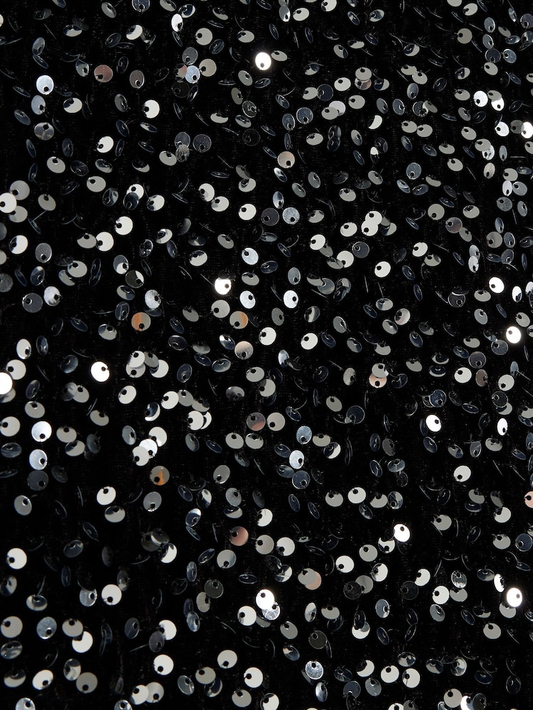 River Island Black Velvet Halter Sequin Detail Midi Dress - Image 6 of 7