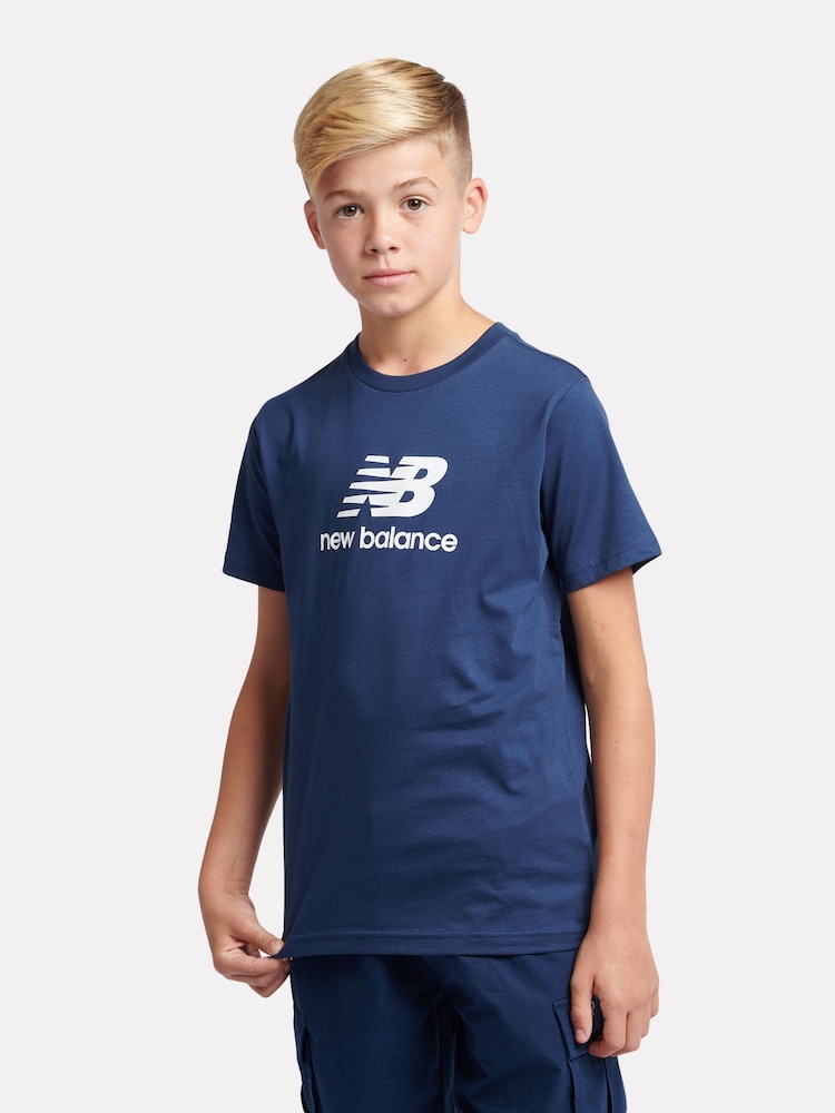 New Balance Light Blue Kids Jersey Stacked 100% Cotton Logo T-Shirt - Image 1 of 8