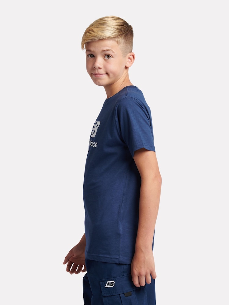 New Balance Light Blue Kids Jersey Stacked 100% Cotton Logo T-Shirt - Image 2 of 8
