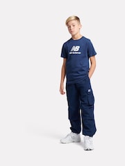 New Balance Light Blue Kids Jersey Stacked 100% Cotton Logo T-Shirt - Image 5 of 8
