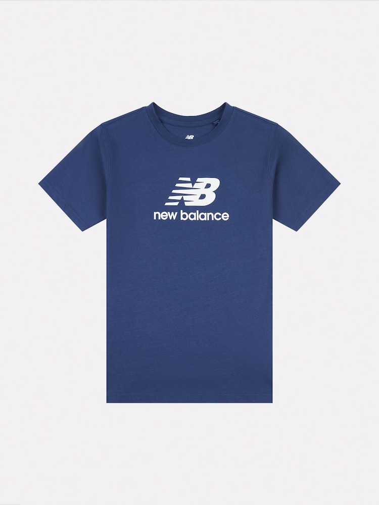 New Balance Light Blue Kids Jersey Stacked 100% Cotton Logo T-Shirt - Image 6 of 8