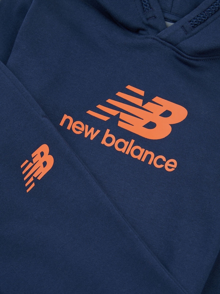 New Balance Blue Navy Boys Brush Back Stacked Logo Hoodie Set - Image 3 of 5