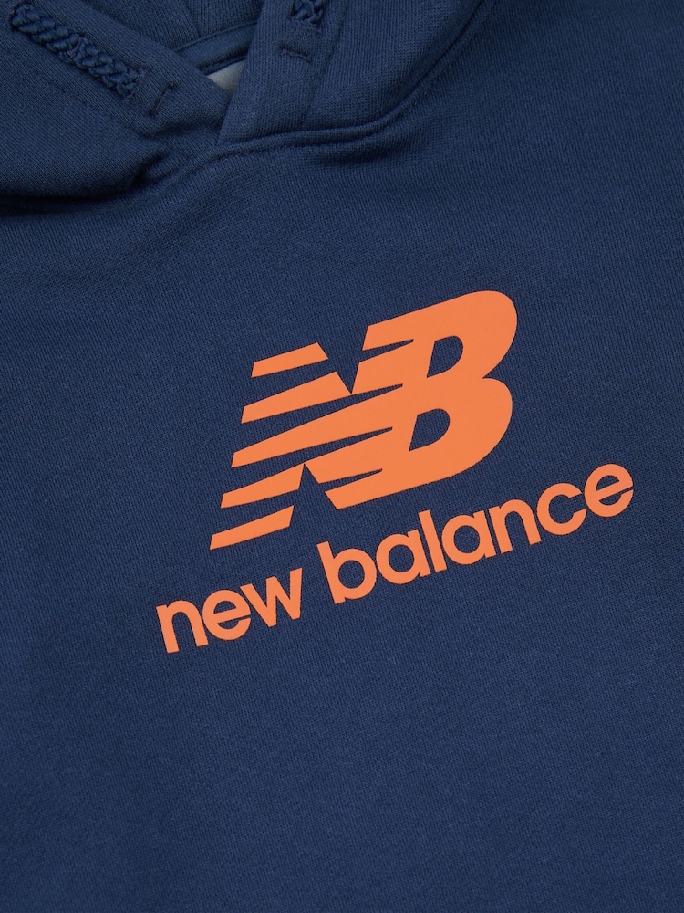 New Balance Blue Navy Boys Brush Back Stacked Logo Hoodie Set - Image 4 of 5