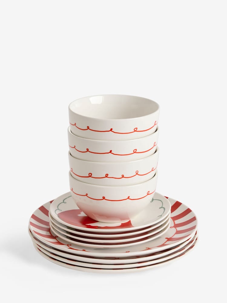 12 Piece Red Christmas Santa Dinner Set - Image 1 of 4 12 Piece Red Christmas Santa Dinner Set - Image 1 of 4