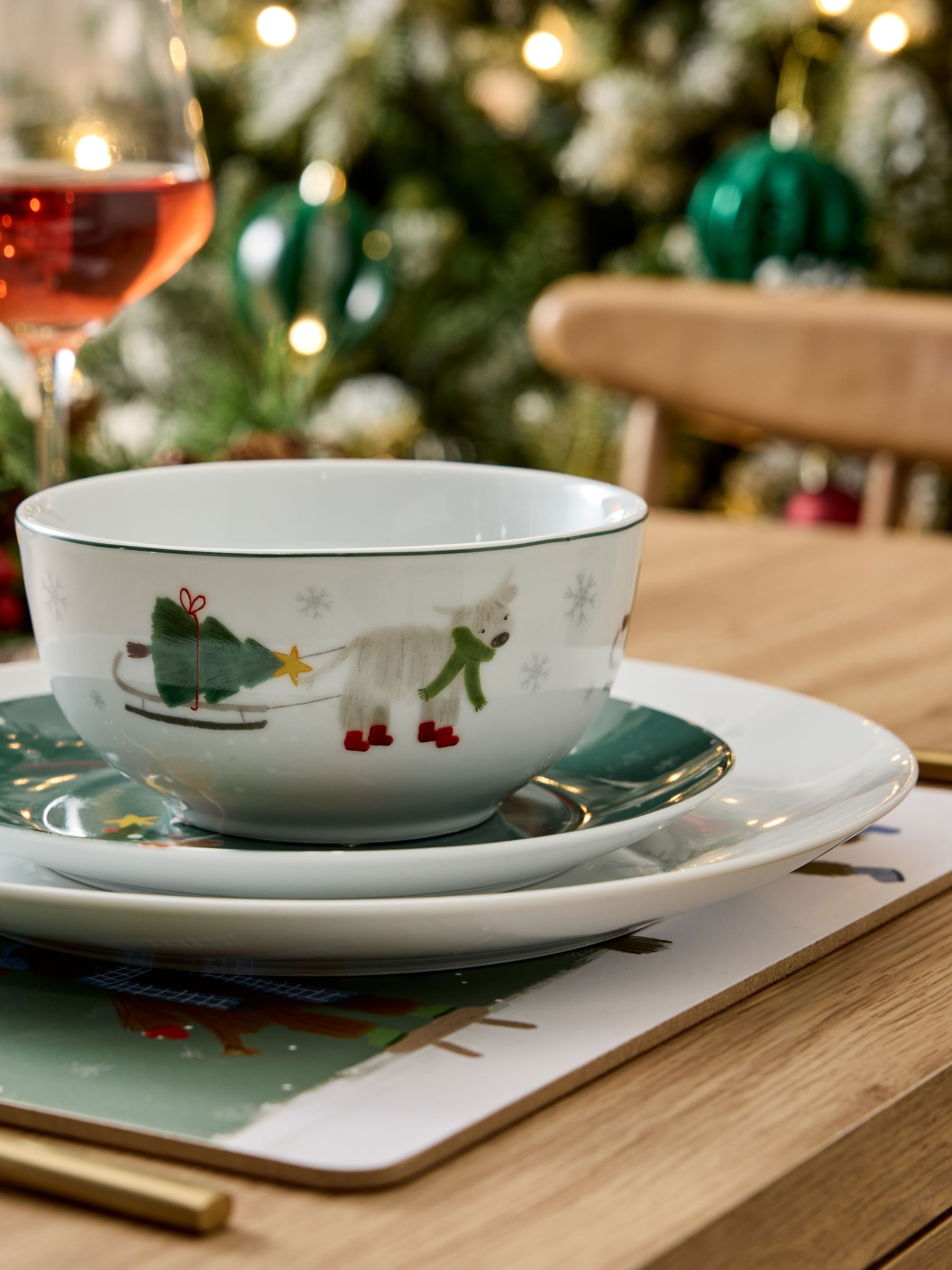 Buy 12 Piece Green Christmas Hamish The Highland Cow Dinner Set